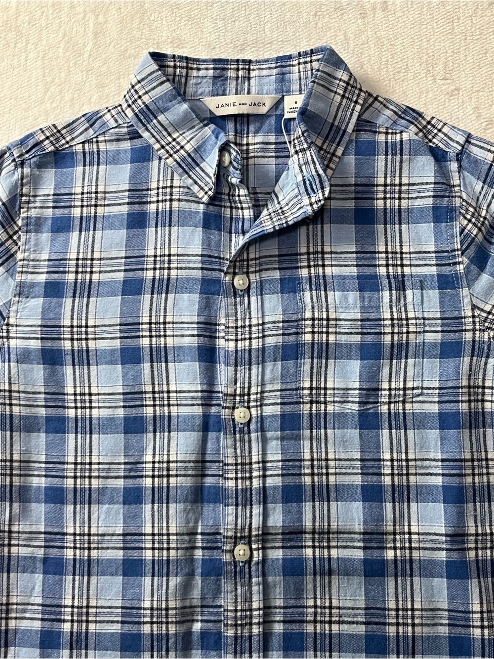 New Janie and Jack Boys Plaid Linen Cotton Button Down Shirt Size 8 Classic - Picture 7 of 7